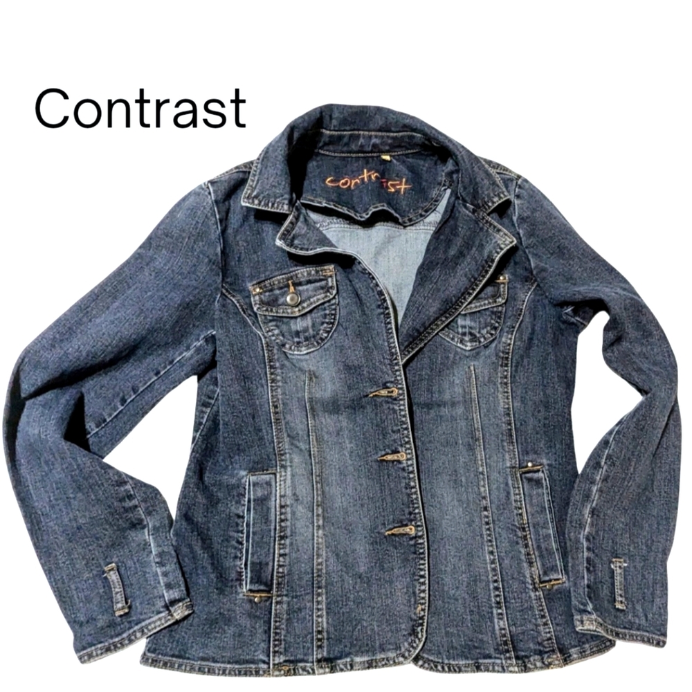 Size 11 Contrast brand EUC, dark wash style denim jacket